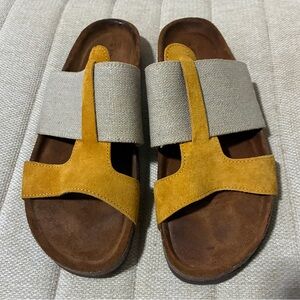 Sundance Golden Linen Suede Cork Sandals